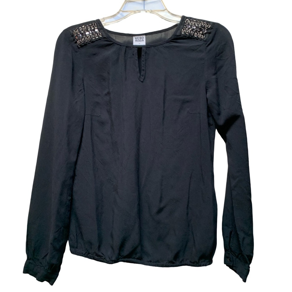 Vero Moda Black Long-Sleeve Blouse with Shoulder Beading